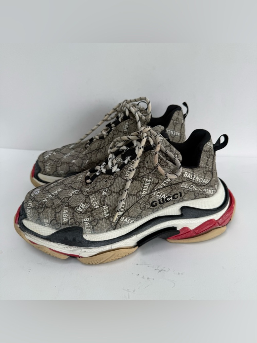 ❌sold Balenciaga Men’s Beige & Black Logo-Print Triple S Style Sneaker size 10
